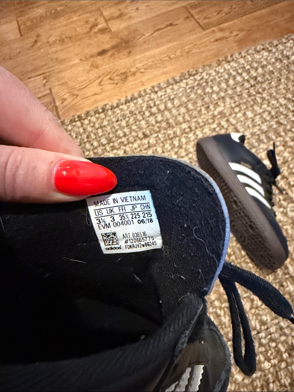 adidas Kids Samba Black with White Stripes Sneakers - Picture 2 of 4